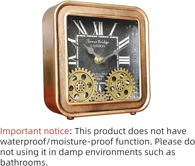 Desk Clock Vintage Metal Table Clocks with Moving Gears, Silent Retro Industrial Steampunk Quartz Small 6 inch End Table Clock for Home Office Living Room Decor Battery Operated (Gold)-Ruum Studio Home