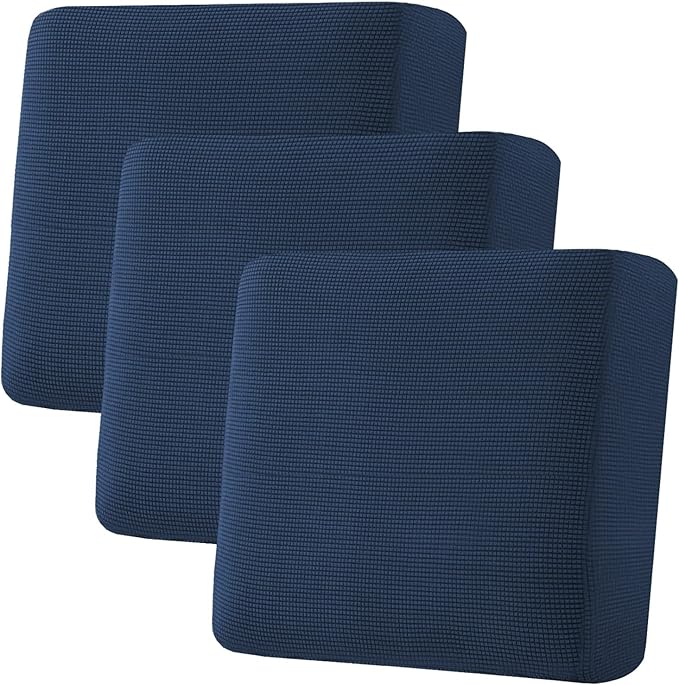H.VERSAILTEX Super Stretch Individual Seat Cushion Covers - Sofa & Couch Cushion Slipcover Sets - Thick Jacquard Textured Twill Fabric (3 Piece XL Sofa Cushion Covers, Navy)-Ruum Studio Home