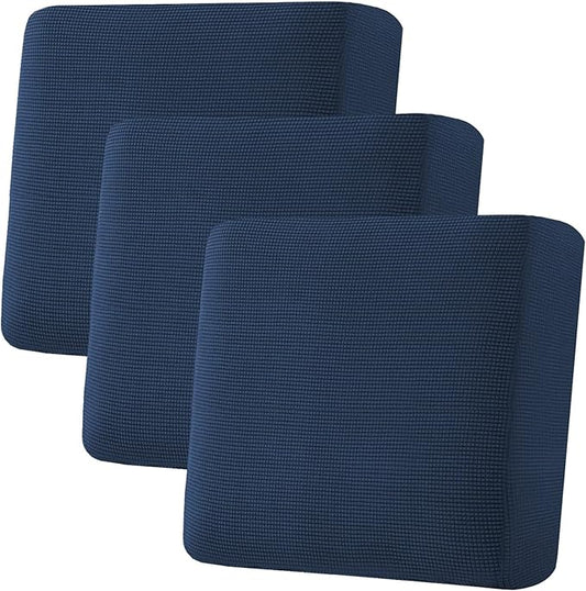 H.VERSAILTEX Super Stretch Individual Seat Cushion Covers - Sofa & Couch Cushion Slipcover Sets - Thick Jacquard Textured Twill Fabric (3 Piece XL Sofa Cushion Covers, Navy)-Ruum Studio Home