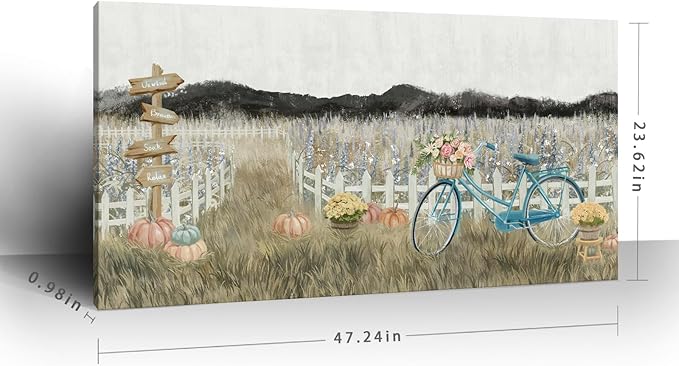 Large Wall Art for Living Room Farmhouse Wall Decor, Modern Boho Vintage Organnic Country Rustic Cottagecore Neutral Landscape Artwork with Mountains Bicycle Flower, Floral Picture Bedroom Kitchen-Ruum Studio Home