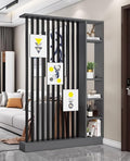 Wall Room Divider, Storage Cabinet Storage Display with Shelves, Modern Freestanding Wood Room Divider Screen, Wall Privacy Screens for Home Decorative (Grey+Black,55" L x 9.5" W x 79.5" H)-Ruum Studio Home
