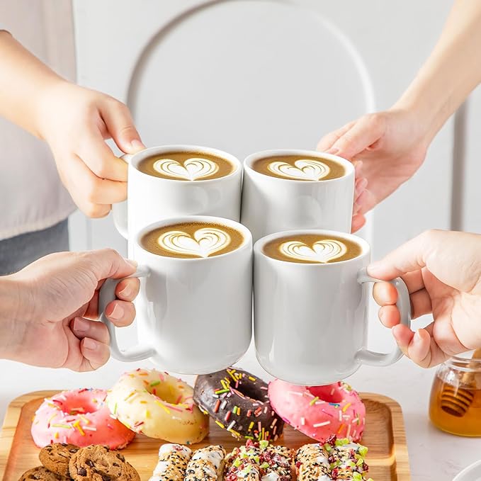 vancasso Porcelain Coffee Mugs Set, 12 oz Ceramic Coffee Cups for Latte Hot Tea Cappuccino Cocoa Milk Cups Set of 6, Dishwasher & Microwave Safe, White-Ruum Studio Home