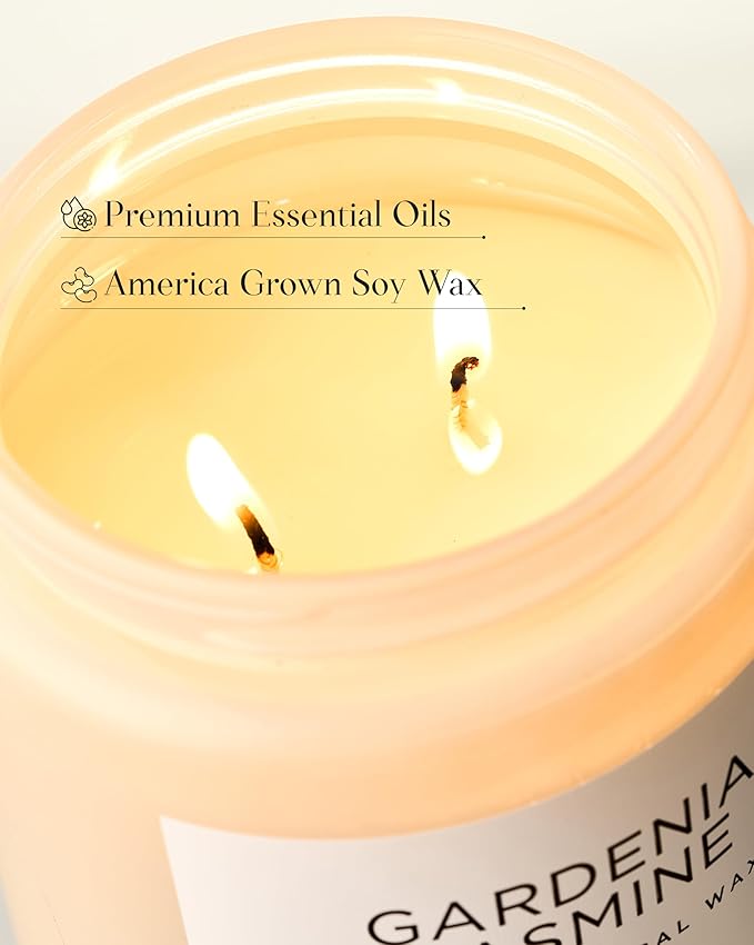 M&SENSE Gardenia Jasmine Scented Candle, 110 Hours Slow Burning Clean Non Toxic 19.4oz 2 Wicks Highly Scented Aromatherapy Candle for Housewarming Gifts, Long Lasting Fragrance for Bath & Office-Ruum Studio Home