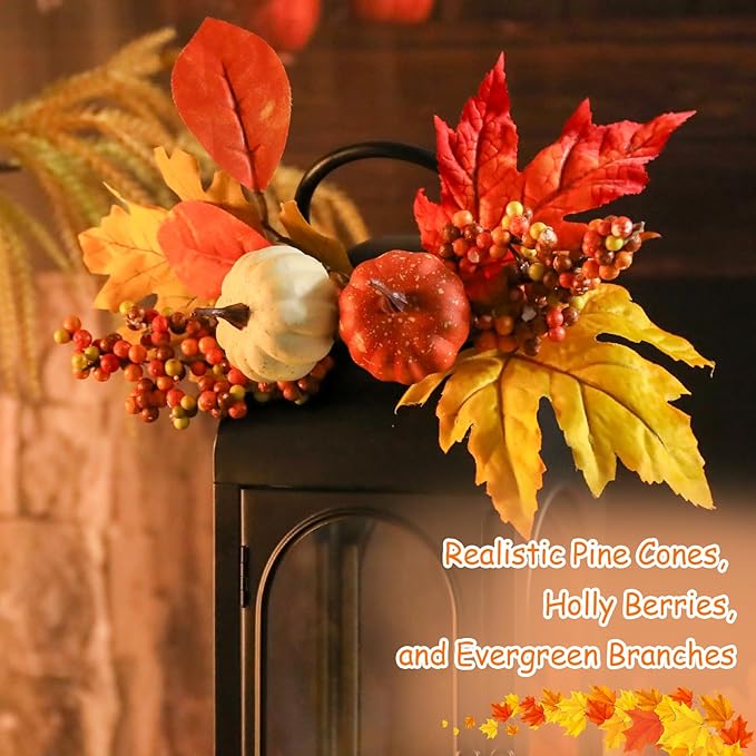 Bdor 2 Pack Fall Lanterns Decor with LED Candle – 16 Inch Harvest Pumpkin Maple Leaf Hanging Lantern for Autumn Thanksgiving Table Centerpiece Indoor Outdoor Decoration, Battery Operated-Ruum Studio Home