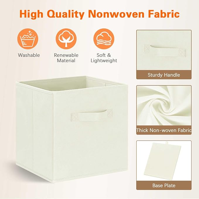 GhvyenntteS Storage Cubes 12 Pack, 11 Inch Cube Storage Bins with Dual Handles, Collapsible Fabric Storage Bins for Shelves Closet, Storage Baskets for Organizing Clothes, Bedding, Books, Beige-Ruum Studio Home