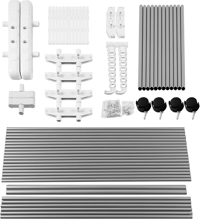 Bigzzia Clothes Drying Rack, Folding Stainless Steel Drying Rack Clothing Indoor Outdoor, Space-Saving, 4 Tier Laundry Drying Rack with Two Side Wings -Grey White-Ruum Studio Home
