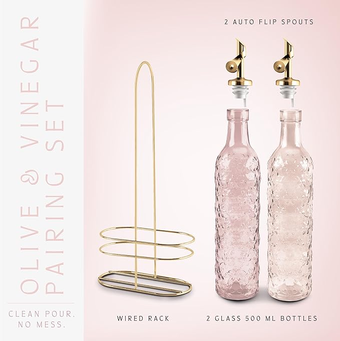 COOK WITH COLOR Glass Olive Oil Bottle Dispenser - 2 Pack- 17oz Oil and Vinegar Cruet - Olive Oil Carafe Decanter for Kitchen-Ruum Studio Home