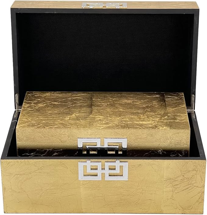 Galt International Storage Box Set Decorative Storage Box w/Hinged Lid Classic Design Wood Decor Boxes with Geometric Clasp Storage for Bedroom & Home - Set of 2 (Gold Leaf)-Ruum Studio Home