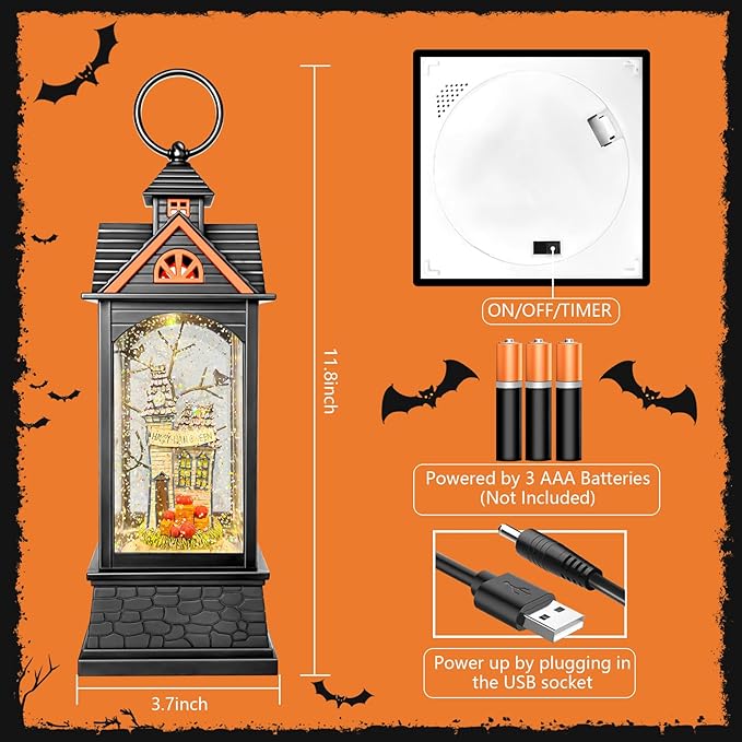 Halloween Snow Globe Lantern, Spooky Ghost Halloween Decor, Plug-in & Battery Operated Snow Globes for Halloween Decorations Indoor-Ruum Studio Home