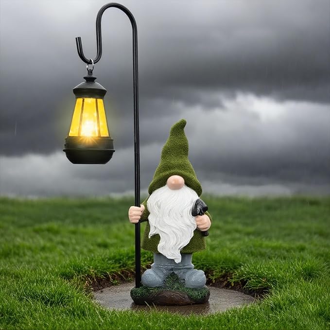 Solar Garden Gnome Decor Outdoor Statue - Gnome With LED Waterproof Sculptures Lights, Cute Gnome Pond/Yard Statues Outside Decoration, Home, Lawn, Patio, Resin Animal Ornament, Women/Gardening Gift-Ruum Studio Home