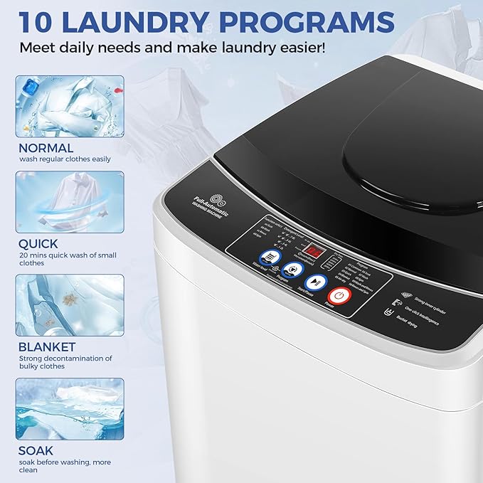 Nictemaw Portable Washing Machine 15.6Lbs Capacity Portable Washer with Drain Pump 2.1Cu.ft Full-Automatic Compact Washer with 10 Programs 8 Water Level for Home, Apartment, RV, Dorms-Ruum Studio Home
