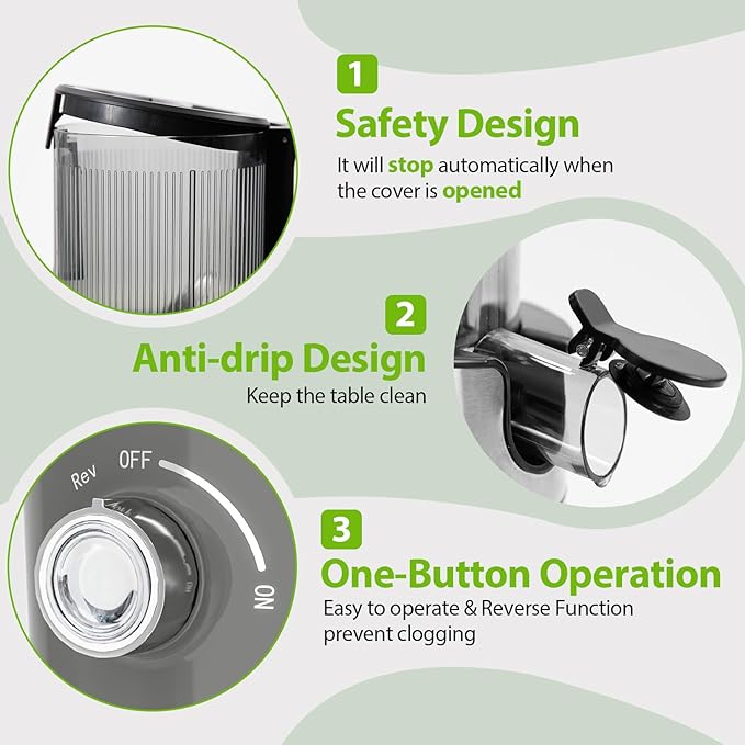 Aeitto Cold Press Juicer, Juicer Machines with 4.9" Large Feed Chute, Fits Whole Vegetables and Fruits, Professional Juice Maker, Easy to Clean, High Juice Yield, Easy to Assemble,Grey-Ruum Studio Home