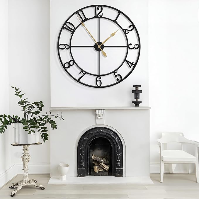 LEIKE 40 Inch Extra Large Wall Clock, Decorative Oversized Arabic Numerals Battery Operated Black Metal Wall Clocks for Living Room,Kitchen,Office, Farmhouse,Entrance Decor-Ruum Studio Home