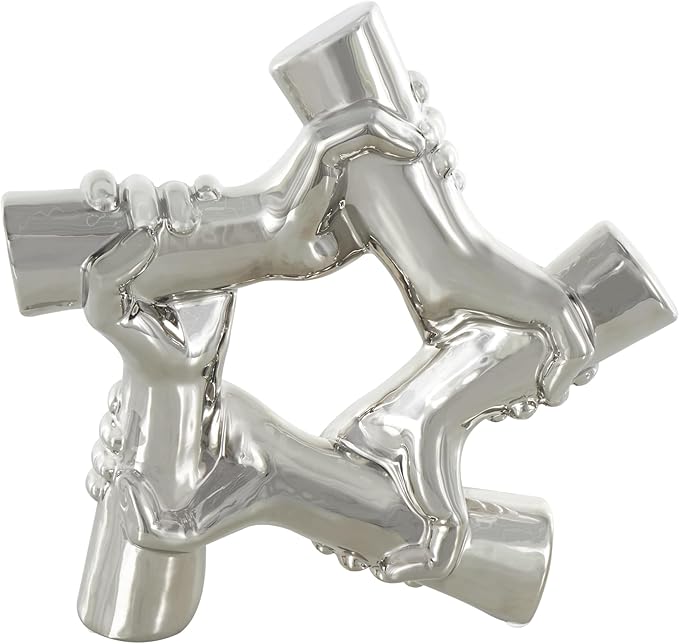Deco 79 Ceramic Hands Decorative Sculpture Gripping Home Decor Statue, Accent Figurine 13" x 4" x 13", Silver-Ruum Studio Home
