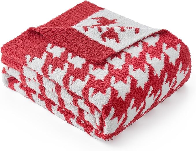 Snuggle Sac Christmas Red Houndstooth Throw Blanket for Couch, Reversible Super Soft Warm Blankets Cozy Knit Fuzzy Plush Lightweight Throws for Sofa Bed Houndstooth Red, 50x60 inches-Ruum Studio Home