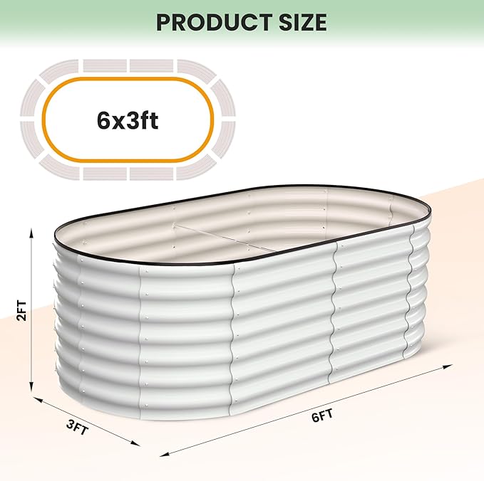 2 Pcs 6x3x2ft Oval Raised Garden Bed, Galvanized Raised Beds,Open-Ended Base Metal Raised Planter Beds,Garden Bed Outdoor,Planter Raised Boxes for Vegetables, Flowers,Tool-Free Asse,White-Ruum Studio Home