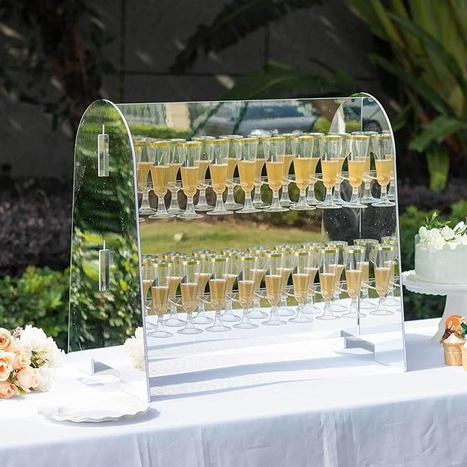 Tableclothsfactory Silver Mirror Finish 2-Tier Wine Glass Stemware Rack, 18 Champagne Flute Holder Foam Board Stand - 25"-Ruum Studio Home