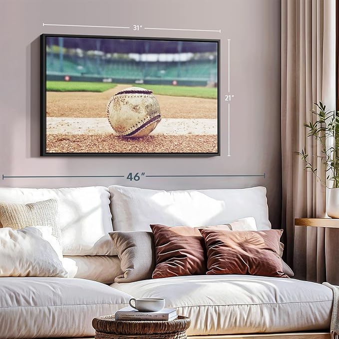 ElephantStock Baseball In Stadium Wall Art - Horizontal Framed Canvas - 1-Piece Living Room Wall Decor - Car Photography Canvas Print - Brown and Beige Decor for Wall - 31" X 21"-Ruum Studio Home
