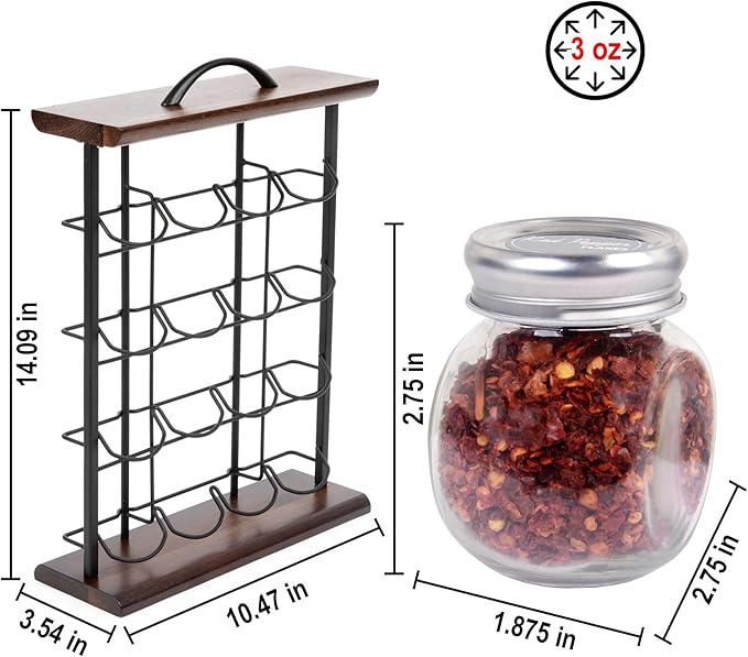 Orii 16 Jar Acacia Wood & Metal Wire Spice Rack with Spices Included, Storage for Spices and Seasoning, Black & Brown-Ruum Studio Home