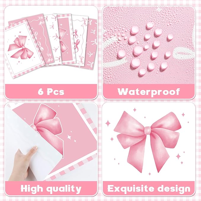 Pink Bow Plastic Place Set of 6 Cute Coquette Butterfly Bowknot Dinner Table Mats Pink Ribbon Bow Mats Wedding Baby Shower Birthday Table Decoration for Indoor Outdoor Party Kitchen Dining-Ruum Studio Home