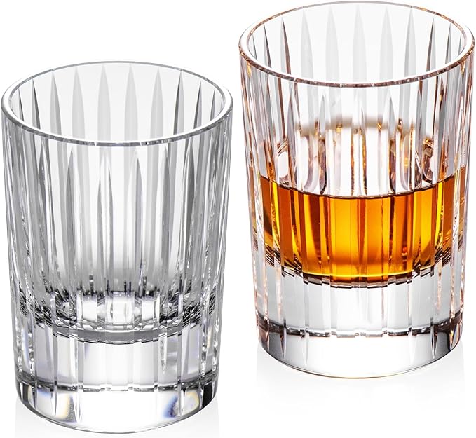 KAMMAK Crystal Whiskey Glasses Set of 2, Handcrafted 3.38oz Liquor Glasses, Luxury Old Fashioned Glasses Stemless, Hand Blown Scotch Cup for Women, Men Barware Gift for Cocktail, Bourbon-Ruum Studio Home