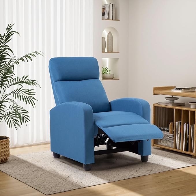 BestMassage | Recliner Chair | No Massage Function | Textile Blue | with Lumbar Support, Adjustable Push Back, Wide Armrests, Footrest & Padded Seat | Easy Assembly | for Living Room, Home Theatre-Ruum Studio Home