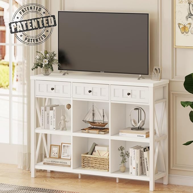 FATORRI 6 Cube Storage Bookshelf with 3 Drawers, Long Horizontal Bookcase, Modern Cubby Organizer Shelf (White Oak, 47 Inch)-Ruum Studio Home