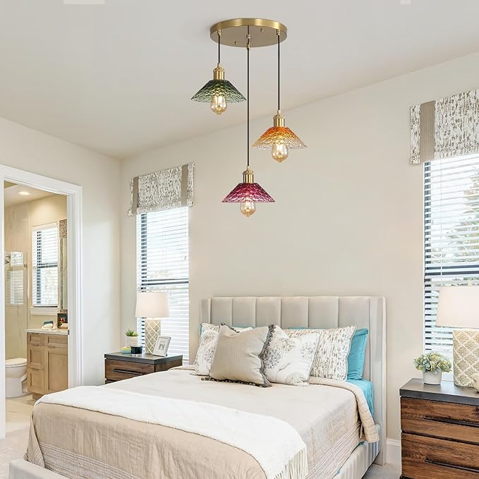 Glass Ceiling Chandelier,3-Light Colorful Hanging Pendant Light,Mid Century Modern Glass Pendant Light Fixture for Dining Room, Hallway, Living Room,Farmhouse,Kitchen Island-Ruum Studio Home