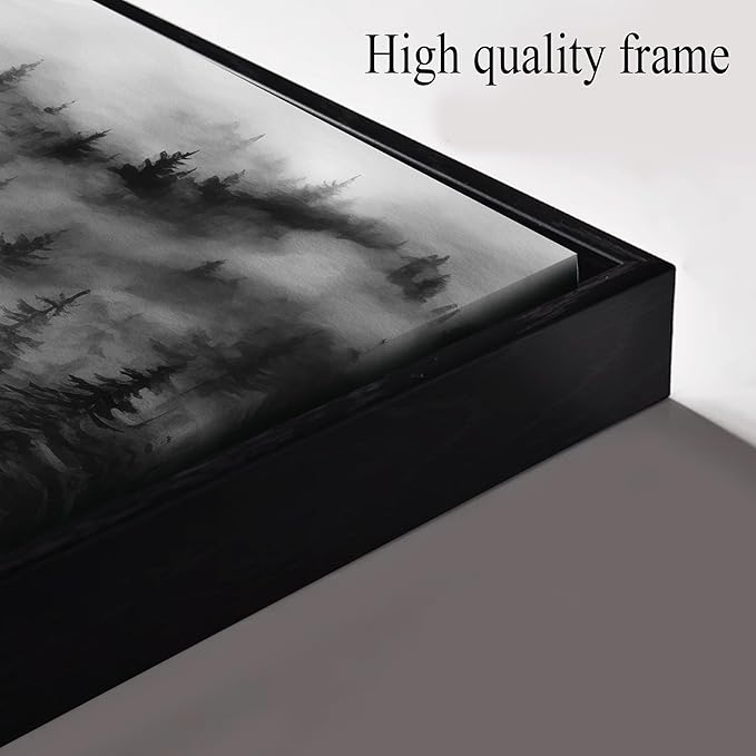 Foggy Forest Wall Art for Living Room Black and White Pictures for Wall Home Office Wall Decor with Black Frame 29 x 58 Inch-Ruum Studio Home