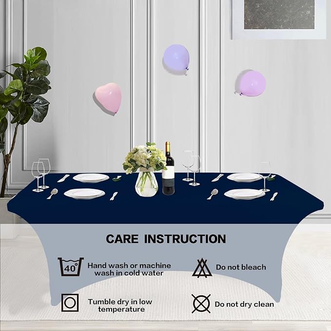 IVAPUPU 2 Pack 4FT Table Cloth for Rectangular Fitted Events Stretch Jean Blue Table Covers Washable Cover Spandex Tablecloth Protector for Party, Wedding, Cocktail, Banquet, Festival-Ruum Studio Home