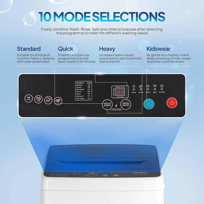 ROVSUN 30LBS Washing Machine, Full-Automatic Portable Washer with Stainless Steel Drum, Electric Laundry Machine, 110V Washer and Spin Dryer Combo with Drain Pump for Home, Apartment, Dorm-Ruum Studio Home