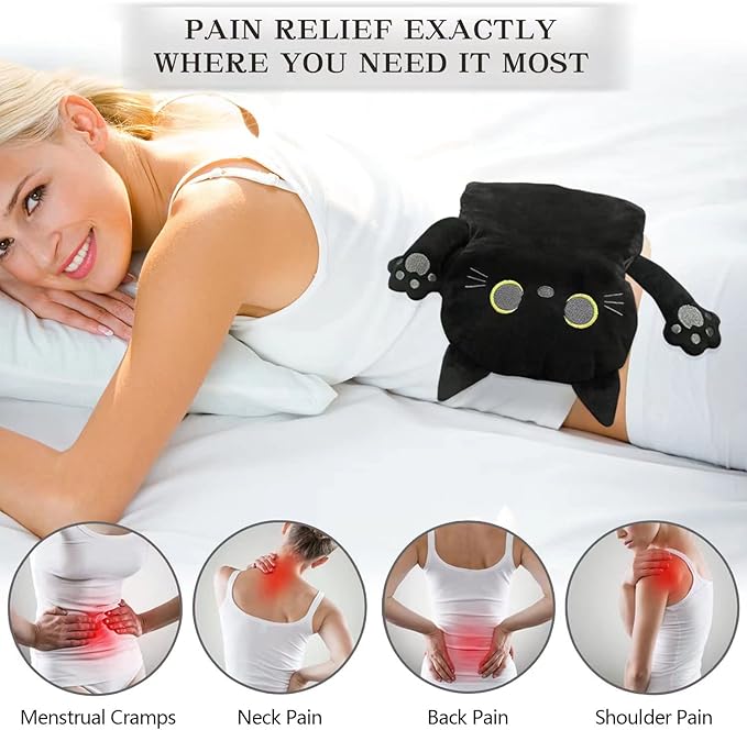Microwave Heating Pad for Pain Relief, 17" x 9" Microwavable Heating Pads for Cramps, Back Pain, Neck Shoulder, Muscles, Knee, Joints, Natural Heat Pack Moist Heat, Black Cat-Ruum Studio Home