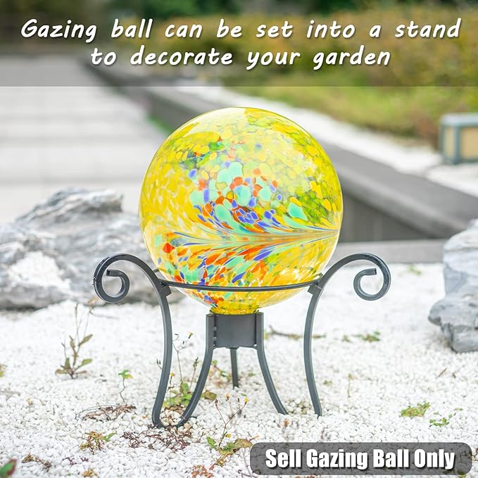 VCUTEKA Gazing Ball, Glass Gazing Balls Sphere for Garden Lawn Outdoor Ornament Yard Decorative, Yellow Swirl, 10"-Ruum Studio Home