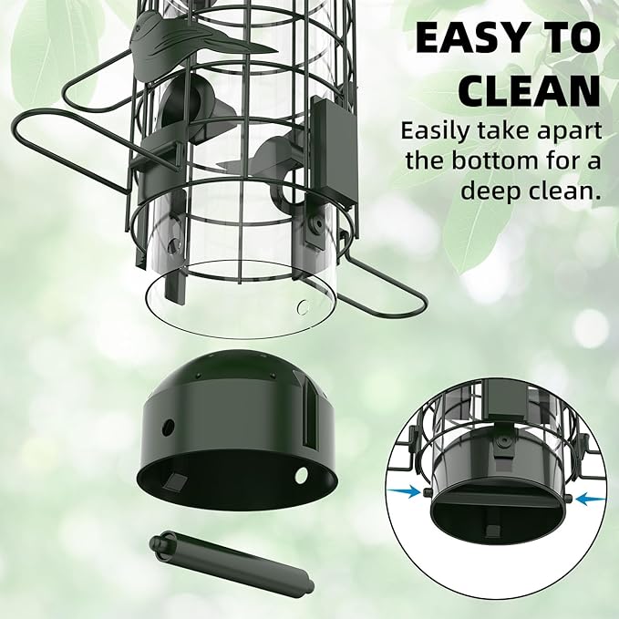 Squirrel Proof Bird Feeder,Metal Mesh Bird Feeders for Outdoors Hanging,Gravity Protection Squirrel Proof Wild Bird Feeders with Finch Cardinal Chickadee,3LB Large Capacity,Green-Ruum Studio Home