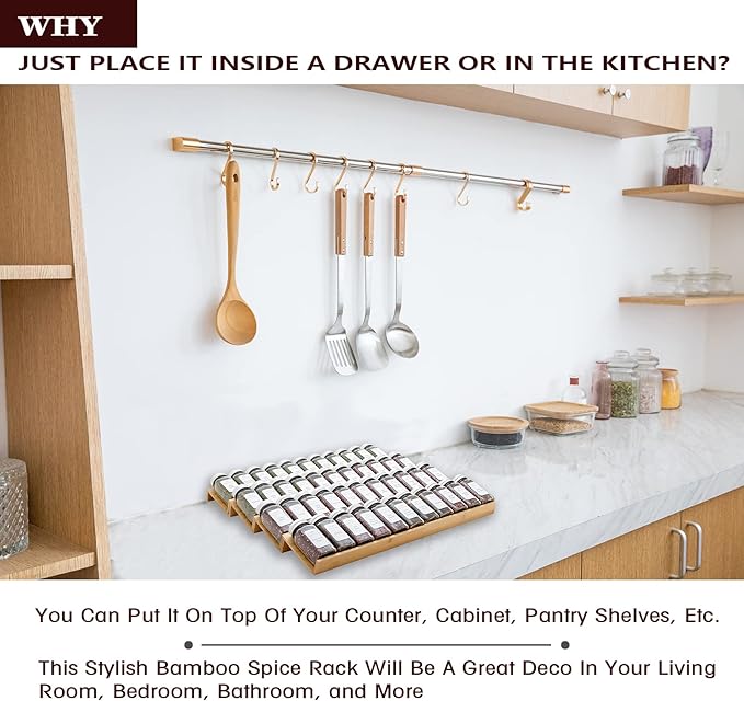 Bamboo Spice Rack Drawer Organizer - 8 Pieces Set- 10" Wide Per Piece - Combine Pieces Into 20" Wide Rack (10" or 20")-Ruum Studio Home