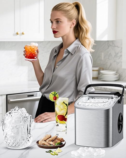 Ice Maker Machine Countertop 26lbs/24H, Portable Quiet Ice Makers Cubes in 9PCS/7Min, Self Cleaning, Ice Maker with Scoop for Kitchen, Home, Party-Ruum Studio Home
