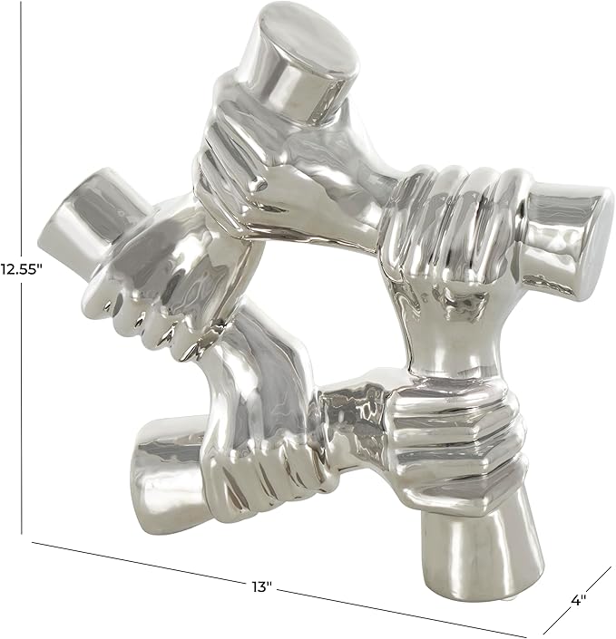 Deco 79 Ceramic Hands Decorative Sculpture Gripping Home Decor Statue, Accent Figurine 13" x 4" x 13", Silver-Ruum Studio Home