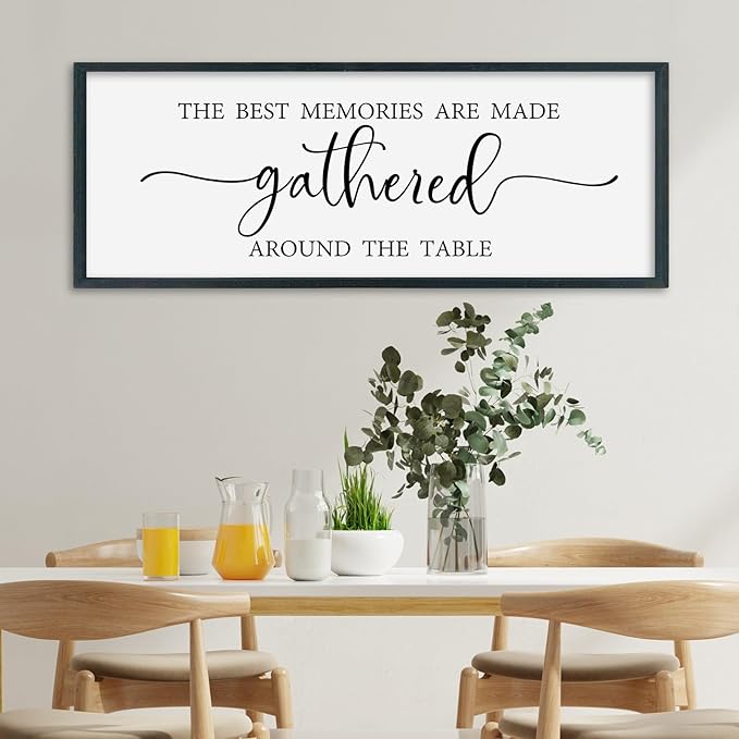 SRSZHIYUE The Best Memories Are Made Gathered Around The Table Sign Wall Decor Art 32"×12" for Kitchen Dining Room Large Wood Framed Wall Hanging (Black)-Ruum Studio Home