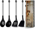 Pleafind 4-Pcs Silicone Cooking Utensils Set, Wok Utensils Set Include Wok Ladle, Slotted Spoon, Solid Spatula and Slotted Spatula, Silicone and Stainless Steel Kitchen Utensils, Dishwasher Safe-Ruum Studio Home