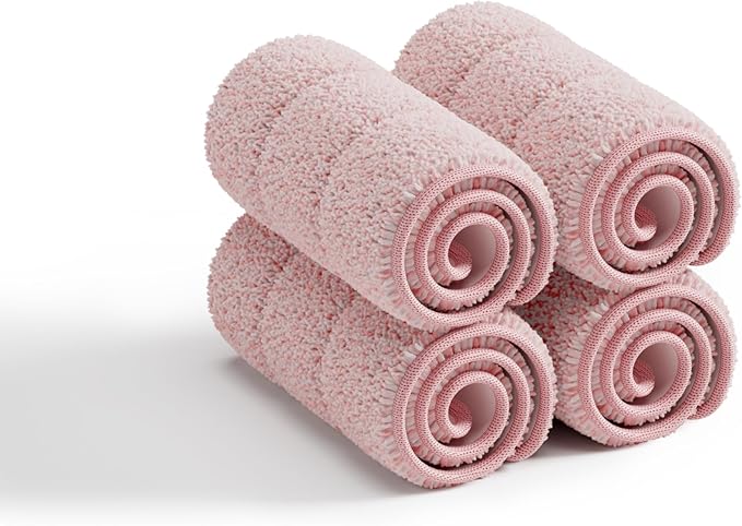 JOYMOOP Flat Mop Pads, Microfiber Mop Cleaning Pads, Washable Pads, Pads Replacement for Flat Mop or Mop Bucket Set, Pack of 4 Refills 13inch - Pink-Ruum Studio Home
