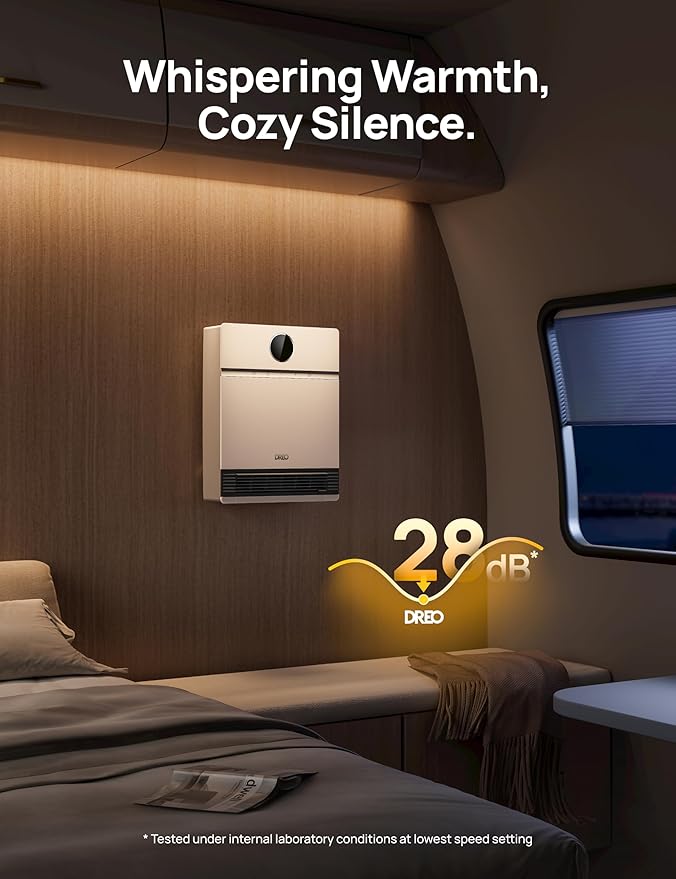 Dreo Smart Wall Heater, IP24 Electric Space Heater with ALCI Plug for Indoor Use, 30° Oscillation, Adjustable Thermostat, Remote Control, Works with Alexa, 24H Timer, Easy-mounted Heater for Bathroom-Ruum Studio Home