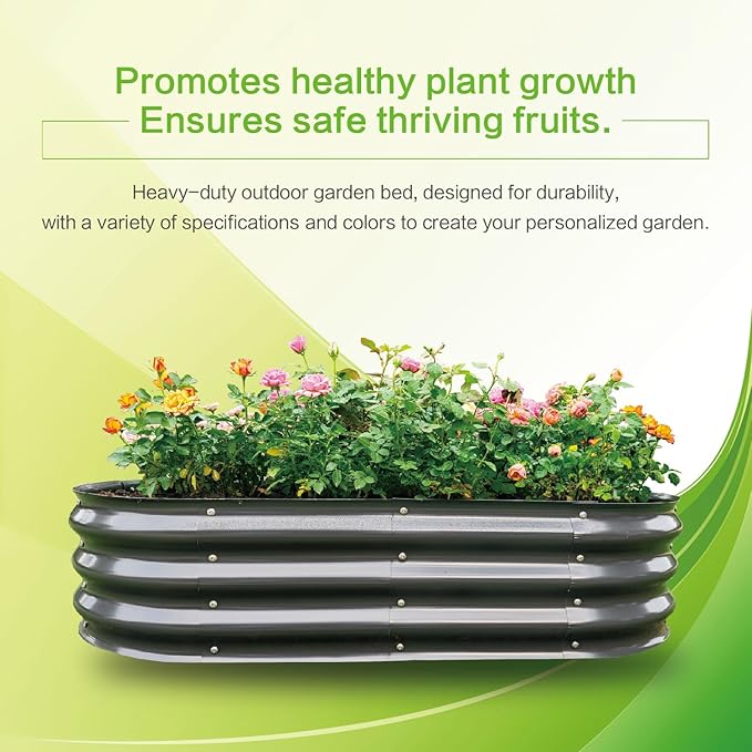 Gardmax Galvanized Raised Garden Bed, Lightweight Planter Boxes Outdoor with Easy Assembly, Large Garden Bed for Vegetables, Fruits, Flower Dark Grey-Ruum Studio Home