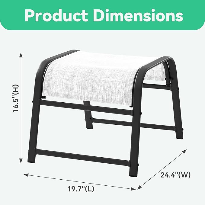 JEAREY All-Weather Outdoor Footstools Patio Ottoman Footrest Set of 2, Ergonomically Designed for Garden, Deck, Yard & Poolside - White-Ruum Studio Home