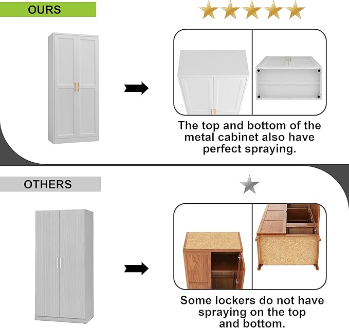 71" Storage Cabinet, Metal Pantry Cabinet, Kitchen Pantry Storage Cabinets with Doors and 4 Shelves, Cabinets for Laundry Room, Living Room, Dinning Room, Assembly Required, White-Ruum Studio Home