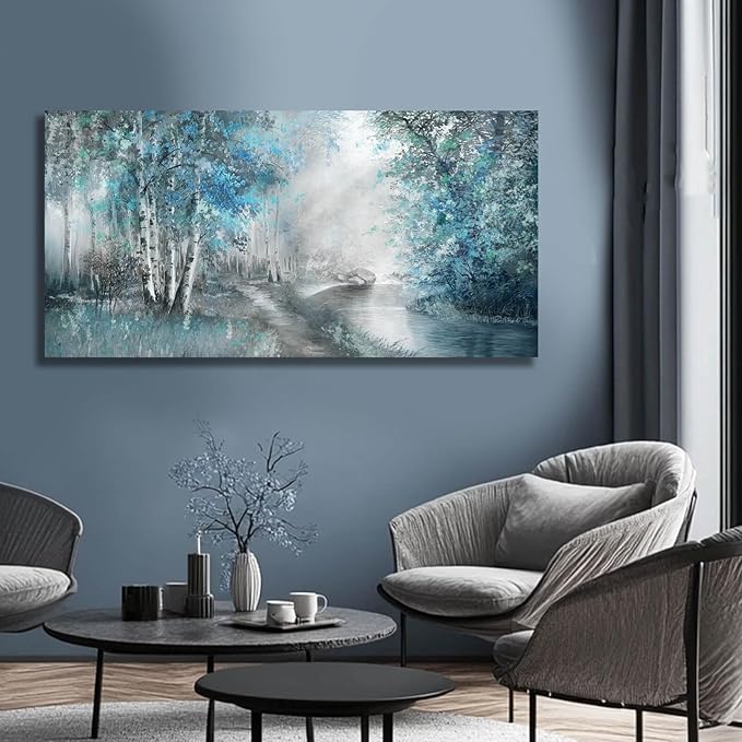 SOUGUAN Landscape Art Posters Blue Pictures Wall Decor Grey Forest Wall Prints Botanical Artwork for Dining Room Bedroom 20"x 40" Contemporary Wall Art-Ruum Studio Home