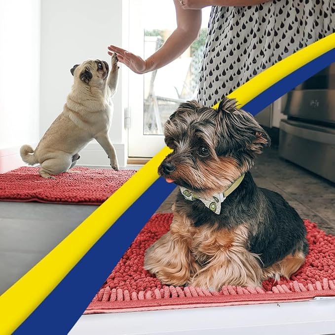 Muddy Mat® 4-Piece Red Medium 30"X19" AS-SEEN-ON-TV Highly Absorbent Microfiber Door Mat, Bath Mat and Pet Rug, Non Slip Thick Washable, Soft Chenille for Kitchen Bathroom Bedroom Indoor and Outdoor-Ruum Studio Home