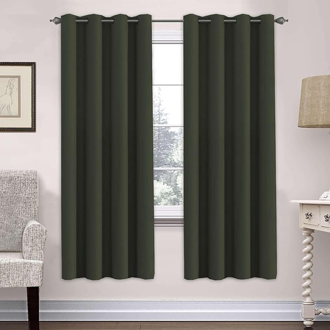 H.VERSAILTEX Ultra Soft Microfiber Thermal Insulated Antique Copper Grommet Blackout Curtains/Window Treatment Draperies 52 by 72 - Inch for Living Room/Bedroom, Set of 2 - Olive-Ruum Studio Home