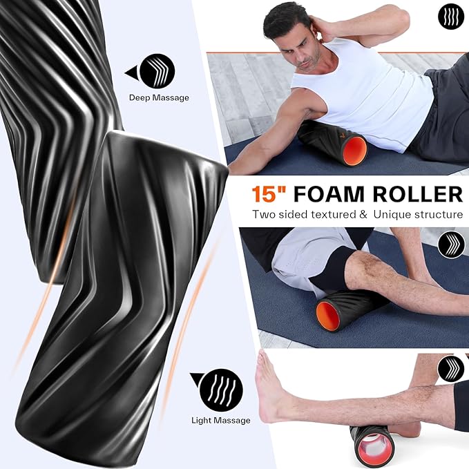 Sportneer 4 in 1 Foam Roller Set: Dual Textures Foam Roller, Foot Roller, Lacrosse Ball, Traction Massage Ball with String, Deep Massage Roller for Whole Body Release, Physical Therapy-Ruum Studio Home