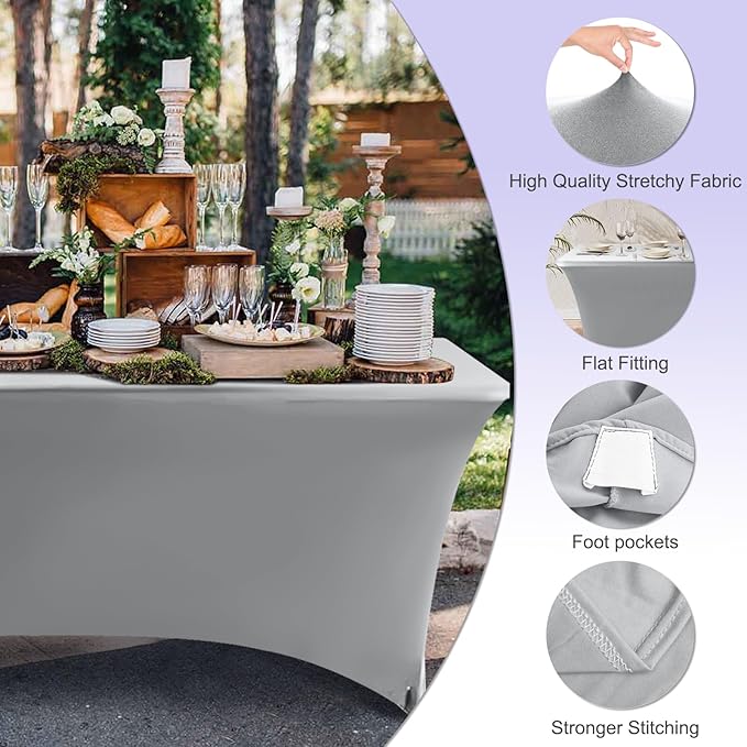 ABCCANOPY 6 FT Grey Spandex Table Cover Stretch Fitted Wrinkle Resistant Tablecloth Reuse for Rectangular Folding Table Patry Event Wedding Banquet Protector-Ruum Studio Home
