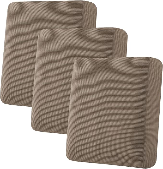 H.VERSAILTEX Super Stretch Individual Seat Cushion Covers Sofa Covers Couch Slipcover Sets Thick Jacquard Textured Twill Fabric (3 Piece Sofa Cushion Covers, Macchiato)-Ruum Studio Home